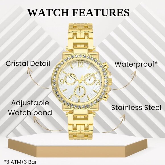 Women's Watch with Gold Bracelet Set, Gold Watches for Women, Gold Bracelets for - Picture 4 of 6